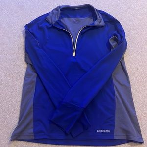 Blue and Gray Women’s Large Patagonia Athletic Long Sleeve. 1/4 zip